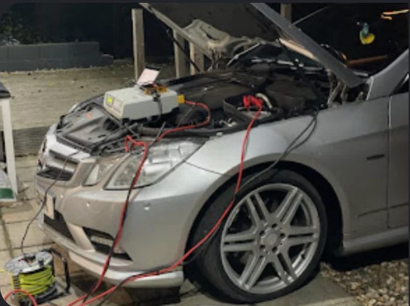 An ECU being read on a Mercedes E-Class during a remap
